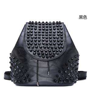 歐美新款羊皮學生後背包雙肩背包 歐洲站潮流鉚釘背包 拼接女學生書包 大容量