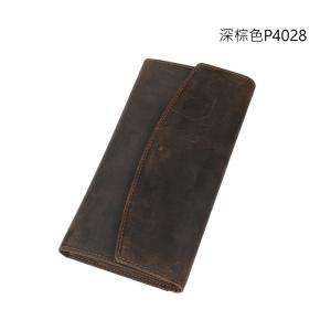歐美復古瘋馬皮皮夾 男士手工牛皮超薄錢包 長款三折真皮皮夾 復古手抓包 錢包 錢夾