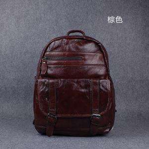 韓版頭層牛皮手工後背包 油蠟皮學生書包 復古時尚男女通用雙肩包 休閑真皮油蠟牛皮背包