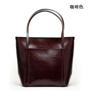 簡約潮流真皮手提包 復古女用大包包 油蠟牛皮單肩包 商務通勤女式手提包 新款真皮女包