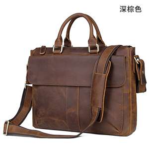 高檔復古瘋馬皮公事包 頭層牛皮斜挎包 商務手提公文包 郵差包真皮電腦包 真皮男包筆電包 