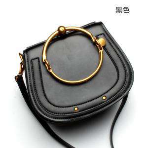 簡約納帕牛皮斜背包 金屬圓環包包 女式馬鞍包 真皮單肩斜挎小包包 牛皮小包包