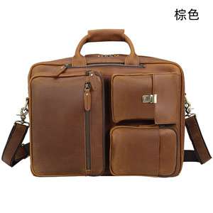 復古多功能後背包 瘋馬皮手提包 商務旅行背包 真皮肩背行李包包 男士筆電包 大容量電腦包