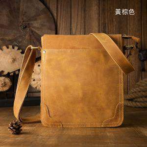 真皮休閒商務斜背包 瘋馬皮單肩包 豎款牛皮斜挎包 氣質男包 iPad包包