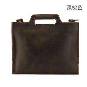 復古牛皮男士手提包 橫款商務公事包 真皮公文包電腦包 手工郵差包 瘋馬皮單肩包