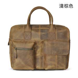 頭層牛皮公事包 歐美復古男士14吋電腦包 商務手提包公文包 真皮筆電包斜背包肩背包