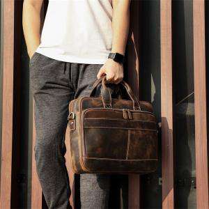 歐美復古真皮男包 頭層瘋馬皮公事包 男士手提包單肩背包斜挎包 商務公文包斜背包
