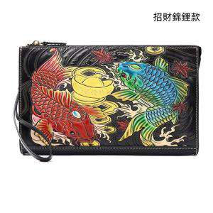 真皮手包 頭層牛皮信封包IPAD手拿包 男士招財錦鋰皮雕手包 復古手抓包 真皮皮包
