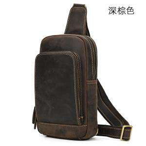 瘋馬皮斜挎包 真皮胸包 頭層牛皮復古斜挎包 戶外牛皮單肩包側背包休閒運動背包