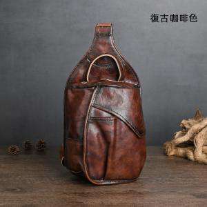 植鞣牛皮胸包 手工擦色斜背包 頭層牛皮單肩包 真皮潮流Ipad包包 男士斜挎包