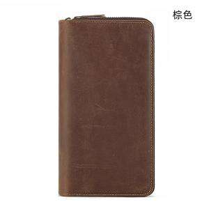 手工頭層瘋馬皮手拿包 商務真皮手包 帶煙盒位男士長款錢包 牛皮錢夾皮夾 真皮皮包