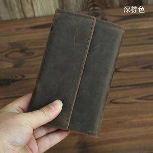 復古瘋馬皮3折中長款錢夾錢包 休閑真皮錢夾 手工頭層牛皮男士錢包 男女款皮夾手拿包