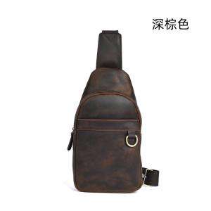 復古瘋馬皮胸包 頭層牛皮斜背包側背包 男士單肩背包運動休閒背包
