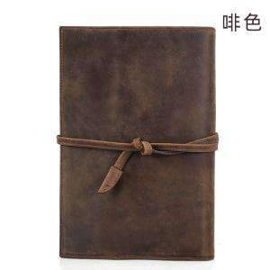 復古瘋馬皮A5紙筆記本皮套 綁帶手工製作多卡位辦公文具收納袋 真皮包包皮夾手拿包