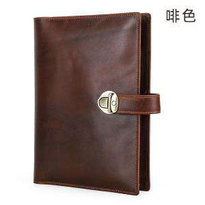 A5筆記本牛皮封套 瘋馬皮手工製皮夾 商務辦公多功能鎖扣式記事本皮套手拿包