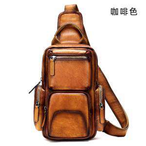 復古真皮胸包斜挎包 高級頭層牛皮單肩包 手工正品小背包 男士休閑胸包潮斜背包