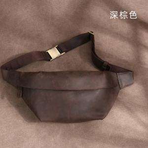 瘋馬皮男包胸包 新款男士運動腰包 多功能戶外出行斜挎包 騎行真皮斜背包手機包