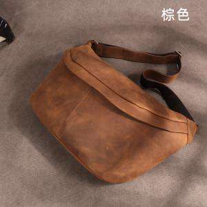 大號胸包 超大容量斜背包 頭層牛皮男士多功能真皮單肩斜挎包 歐美復古瘋馬皮側背包