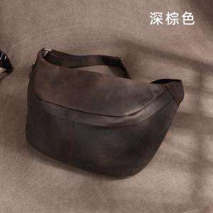 大號胸包 超大容量斜背包 頭層牛皮男士多功能真皮單肩斜挎包 歐美復古瘋馬皮側背包