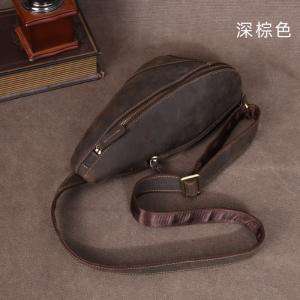 瘋馬皮胸包斜挎包 潮牌真皮男士胸包 頭層牛皮通勤休閑單肩包 百搭胸前包斜背包