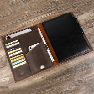 復古瘋馬皮A4紙筆記本封套 可放ipad12.9戶外旅行多功能記事本皮套手拿包RFID皮夾