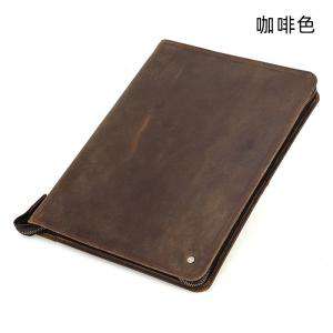 瘋馬皮A4筆記本書套 帶筆槽 可裝ipad 11寸多功能真皮拉鏈活頁手賬本手拿包真皮皮夾