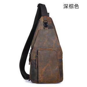 頭層油蠟牛皮胸包 真皮男士斜背包 復古戶外多功能8寸手機胸包 時尚斜挎單肩包