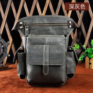 頭層瘋馬皮腿包 油臘皮腰包 頭層牛皮復古斜背包男士潮酷手機相機戶外11寸腰包