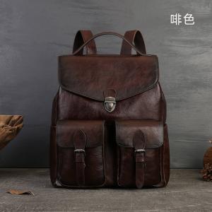 頭層牛皮後背包 男女休閑旅行背包 復古大容量真皮鎖扣雙肩包包 學生書包推薦