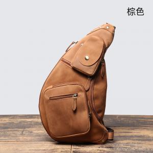 復古新款男士瘋馬皮貼身胸包 女士手工斜挎包 頭層牛皮大容量真皮單肩包斜背包推薦