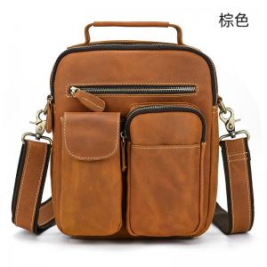 復古瘋馬皮男士斜背包 頭層牛皮肩背包 手提斜跨包單肩背包 多功能實用背包推薦