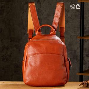 原創手工植鞣牛皮後背包 女生雙肩包 通勤旅行包 新款時尚女士真皮小背包學生書包推薦