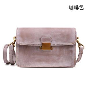 手擦白霧蠟皮斜背包 真皮女包斜挎包 橫款小方包豆腐包 逛街通勤高級感單肩包 女生復古植鞣皮包包推薦