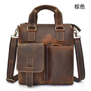 歐美瘋馬皮復古男士手提包公事包 商務單肩包斜挎包 真皮A4文件包 通勤公文包斜背包推薦