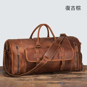新款獨立鞋位手提包 瘋馬皮男手提旅行包 真皮單肩斜挎健身包 大容量出差行李手袋箱包推薦