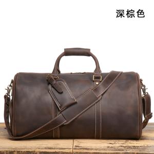 歐美復古瘋馬皮旅行包 頭層牛皮出差旅行袋 獨立鞋位手工真皮手提包男士單肩斜挎包推薦