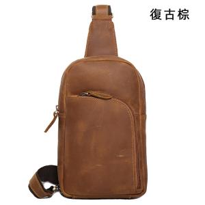 復古新款真皮男士斜背包 頭層牛皮胸包 男女瘋馬皮休閒斜挎包 大容量單肩包推薦