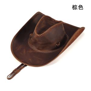 真皮帽子 新款西部牛仔瘋馬皮騎士帽 時尚個性夏季戶外遮陽帽 頭層牛皮防曬帽男款HAT推薦