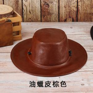 真皮男士牛仔帽 復古戶外登山防曬帽 爬山釣魚遮陽太陽帽子推薦 油蠟皮瘋馬皮帽子