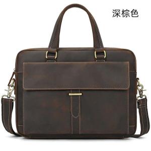 復古新款男士公事包 真皮商務15吋筆電包 通勤手提包 瘋馬皮公文包單肩包頭層牛皮電腦包推薦
