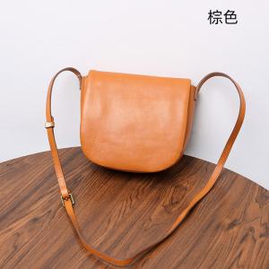 頭層植鞣牛皮斜背包 女士單肩背包斜挎包馬鞍包 手工復古原創側背包  真皮女士手機包推薦