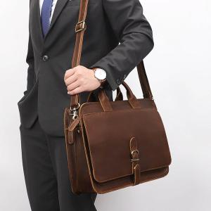 歐美復古瘋馬皮公事包 真皮男包 多功能15吋電腦包 真皮單肩斜跨手提包公文包推薦