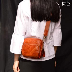 手工植鞣皮手機包 女士休閑單肩斜挎包 時尚個性斜背包 頭層牛皮迷你小挎包推薦