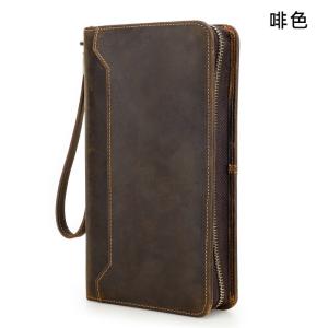 復古瘋馬皮防盜刷RFID旅行護照夾 airtag位多功能真皮家庭護照包 長款皮夾手拿包推薦