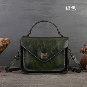 頭層牛皮女士手提包 街頭復古郵差包斜背包 女生高級感鎖扣信封包 真皮單肩斜挎包推薦