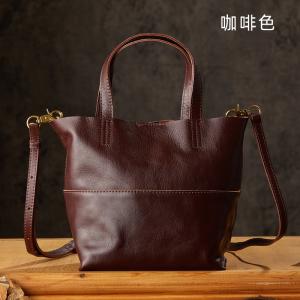 手工質感頭層牛皮手提包 女生通勤單肩斜挎包 植鞣皮簡約高級感托特包 女款手袋斜背包推薦