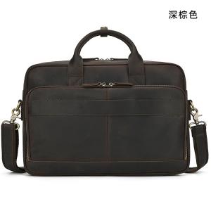 大號復古頭層瘋馬皮公文包手提包 男士真皮公事包 通勤商務15吋電腦包 男單肩斜挎包斜背包推薦