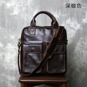 真皮男士手提包 商務植鞣頭層牛皮斜挎包 豎款單肩包收納包手袋 復古新款斜背包推薦