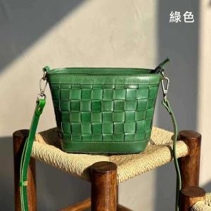 歐美復古新款托特包單肩包 女生斜挎包 植鞣牛皮手工編織包 斜背包女包 真皮水桶包推薦