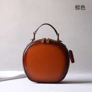 復古時尚蘋果包牛皮包包 新款真皮女包 單肩斜挎包手提包時尚小圓包 女式斜背包推薦